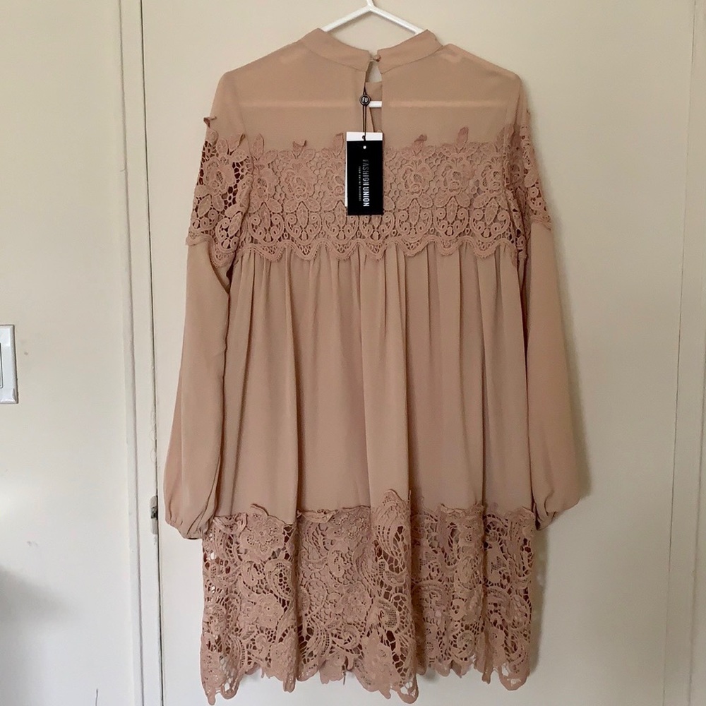 🆕 ASOS Fashion Union Long Sleeve Smock Dress With Lace Inserts - Picture 3 of 4